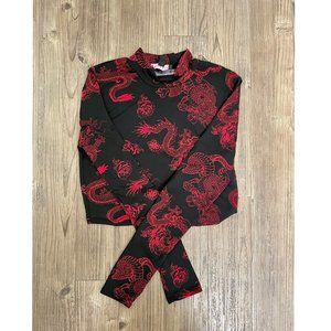 Sexy Cropped Long Sleeve Dragon Print Shirt/ Size S/ BRAND NEW